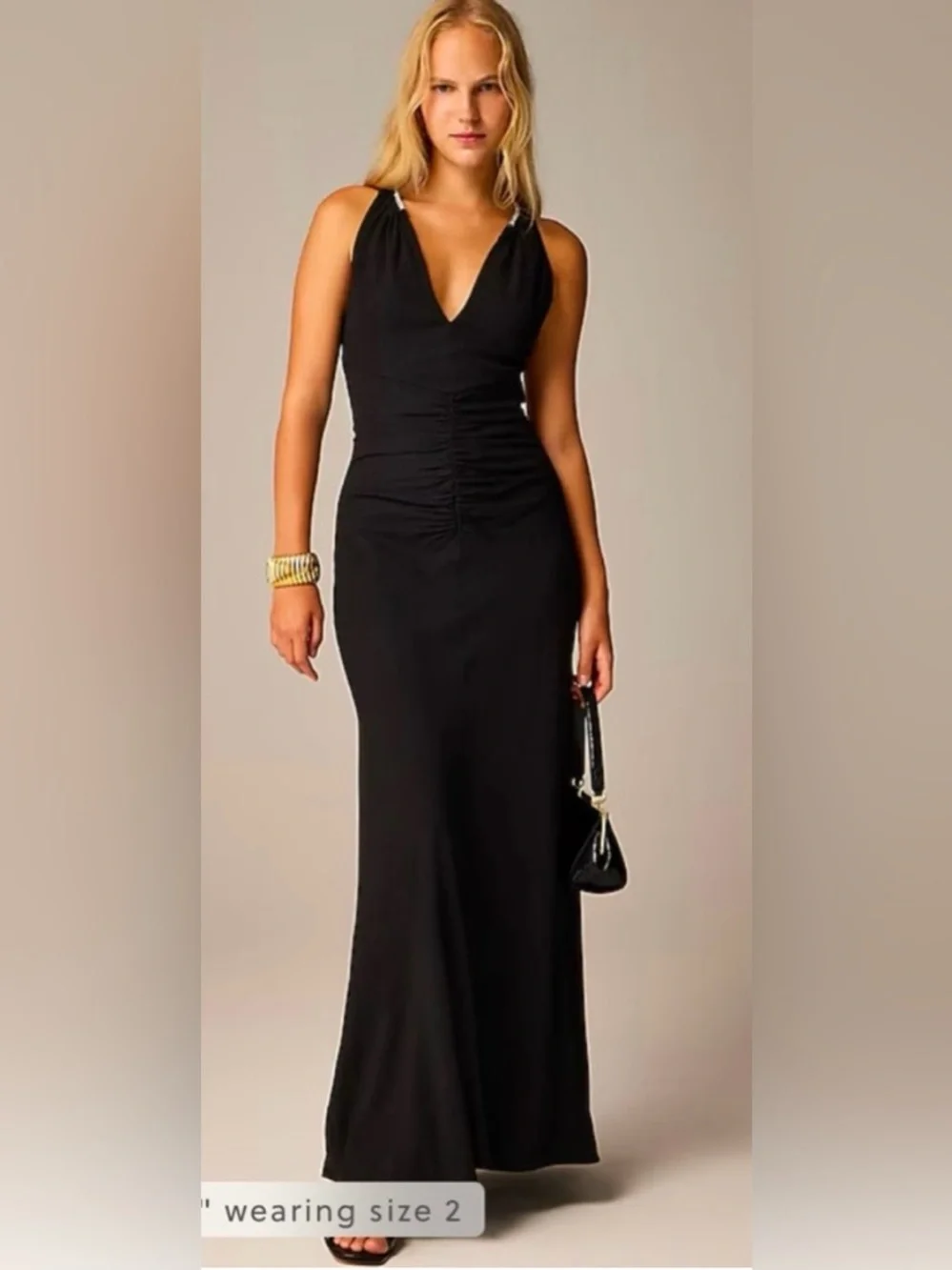 J.Crew Collection Full-length embellished ruched dress in black - Picture 1 of 9